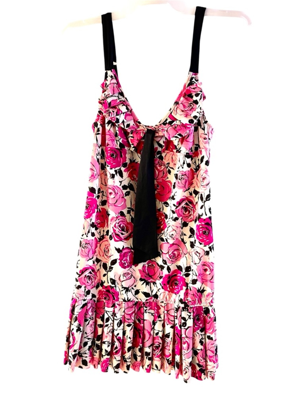 Y2K vintage Betsey Johnson Swim Floral Cover Up Dress Pink XS/S Ruffles Coquette
